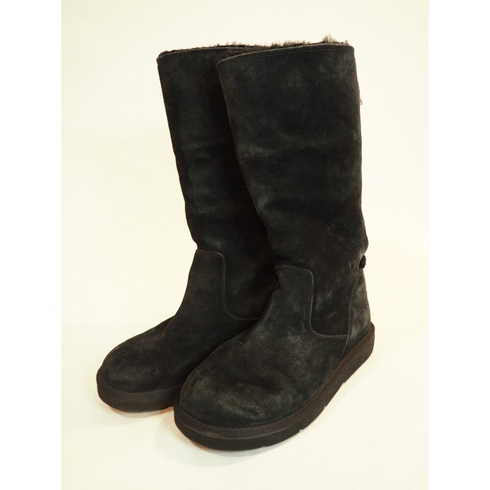 Ugg Tall Black Suede Black Sheepskin Lined Winter Boots, Size 7 (US)
